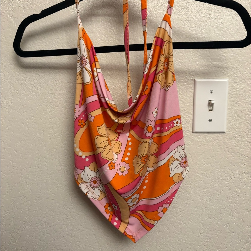 Floral Pink and Orange Halter Top